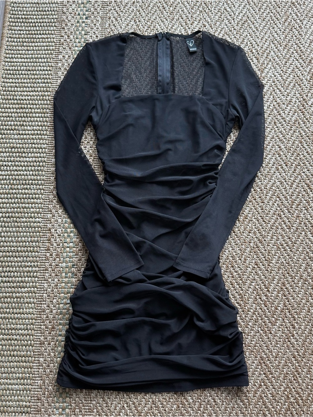 Windsor Black Mesh Long Sleeve Mini Bodycon Dress
